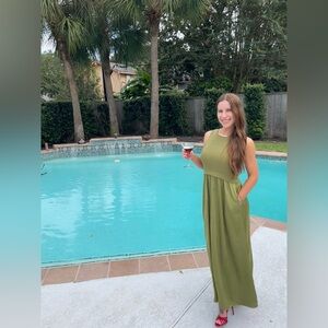 Olive Green Satin Maxi Dress